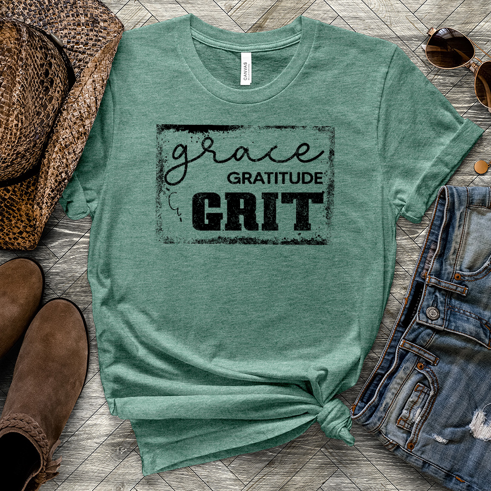 Grace Gratitude & Grit Heathered Tee