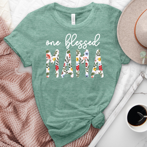 One Blessed Mama White Heathered Tee