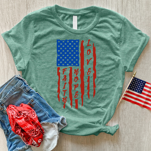 Faith Hope Love Flag Heathered Tee