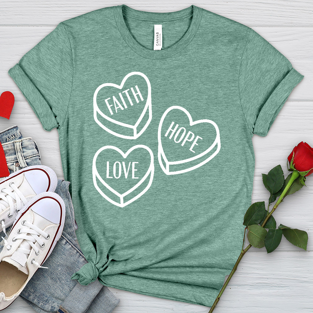 Faith Hope Love Candy White Heathered Tee
