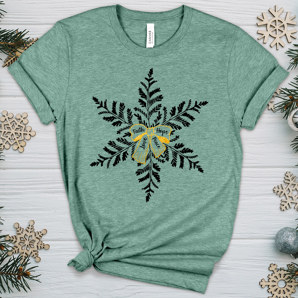 Faith Hope Love Peace Snowflake Heathered Tee