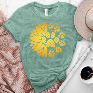 Gold Sunflower Paw Print Heathered Tee