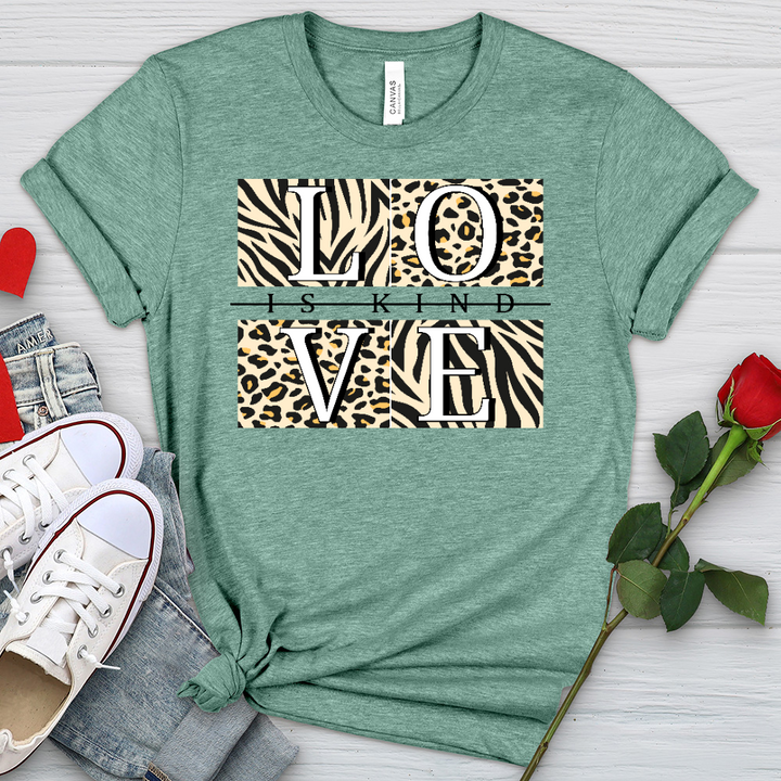 Love Is Kind Leopard Squares Heathered Tee