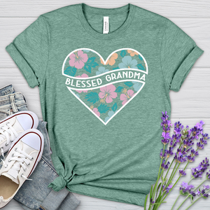 Blessed Grandma Wavy Heart Heathered Tee