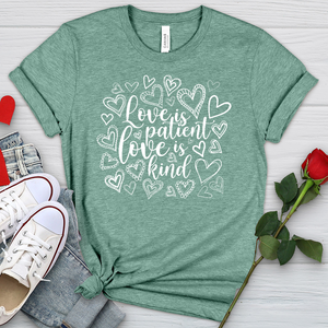 Love Is Patient Doodle Hearts Heathered Tee