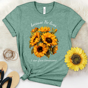 Because He Lives Sunflowers Heathered Tee