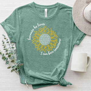 Because He Lives Mandala Flower Heathered Tee