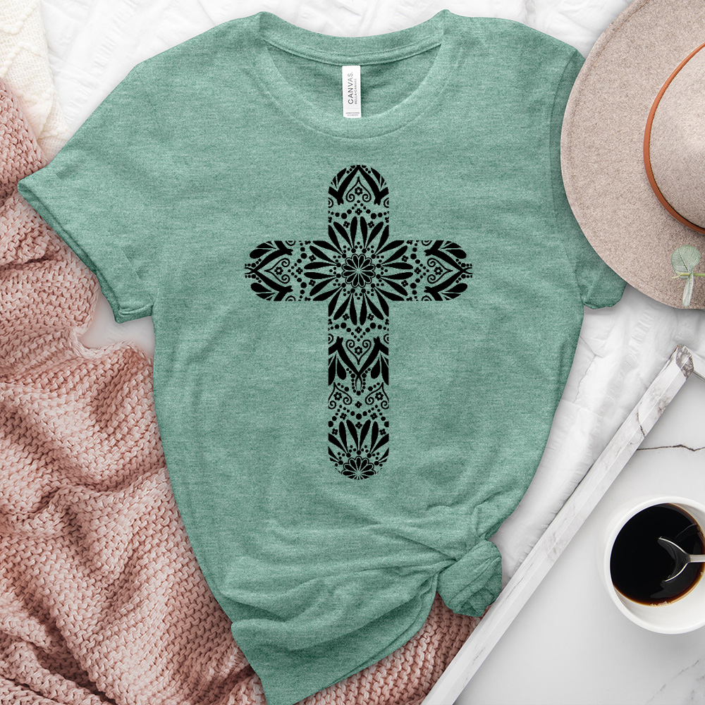 Mandala Cross Heathered Tee