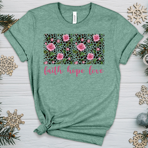 Faith Hope Love Leopard Roses Heathered Tee