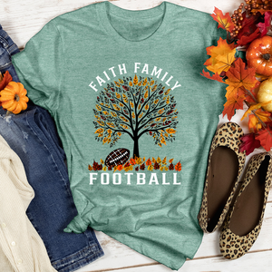 Faith Family Football Gridiron Leaves Heathered Tee