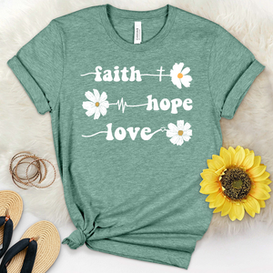 Faith Hope Love Daisy Flowers Heathered Tee