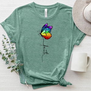 Rainbow Faith Butterfly Heathered Tee