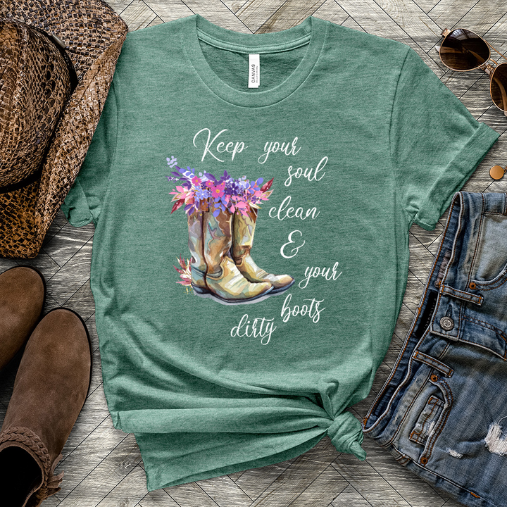 Clean Soul Dirty Boots Heathered Tee