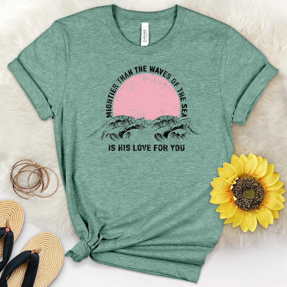 Mightier Than The Waves Pink Sunset Heathered Tee