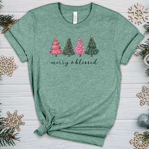 Merry Blessed Assorted Trees Heathered Tee