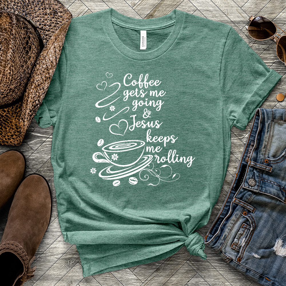 Jesus Gets Me Rolling Heathered Tee