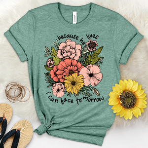 Because He Lives Colored Flowers Heathered Tee