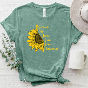 Because He Lives Sunflower Heathered Tee