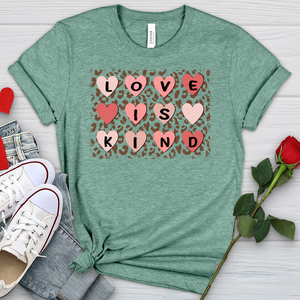 Love Is Kind Leopard Hearts Heathered Tee