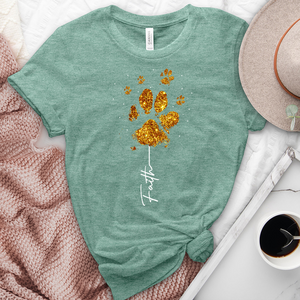 Gold Faith Paw Print Stem Heathered Tee