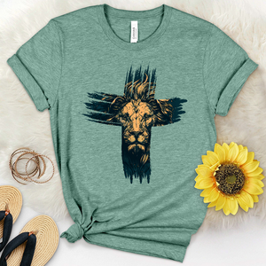 Lion Face with Cross Heathered Tee