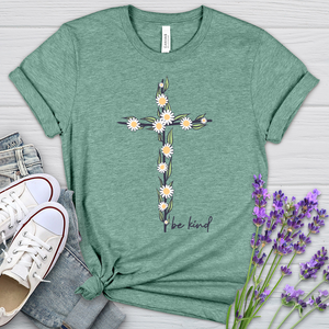 Be Kind Floral Cross Heathered Tee