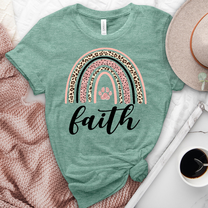 Pink Leopard Faith Rainbow Heathered Tee