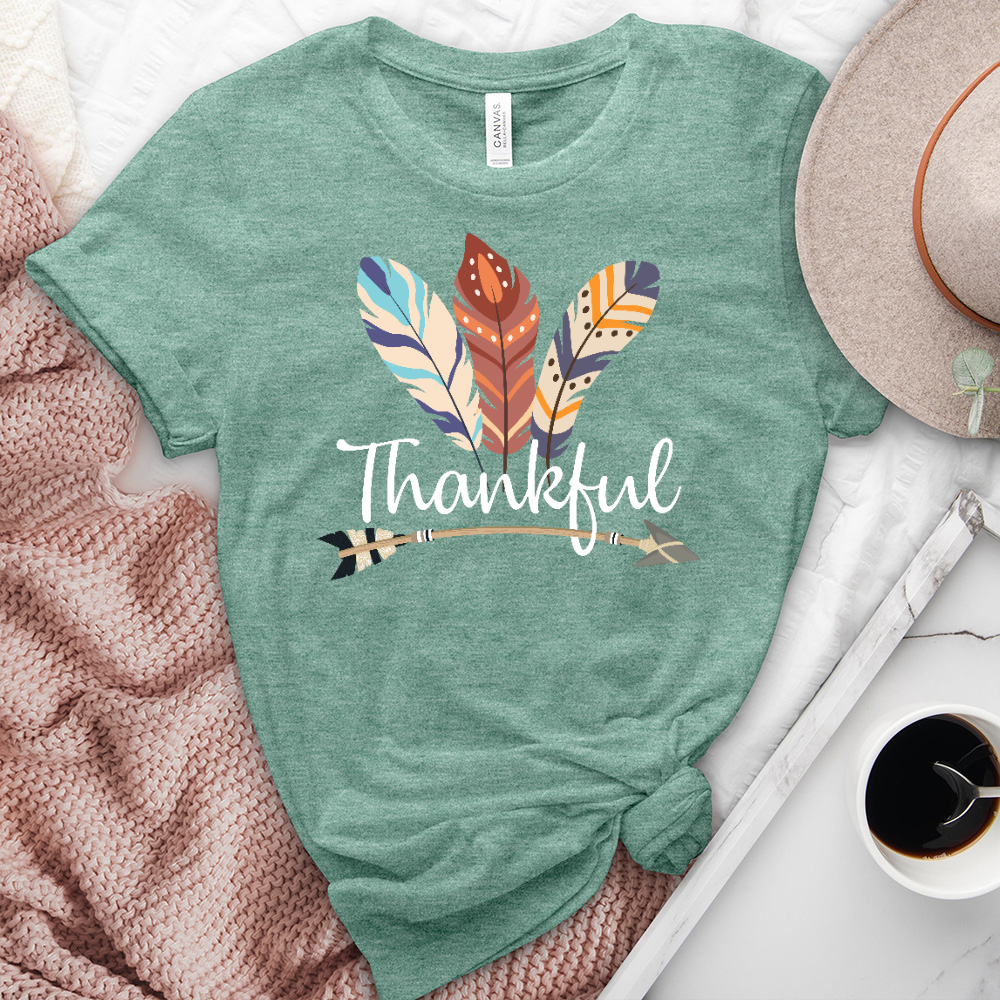 Thankful Colorful Feather Heathered Tee