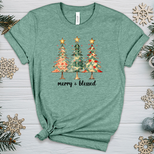 Merry & Blessed Checkered Tree Heathered Tee