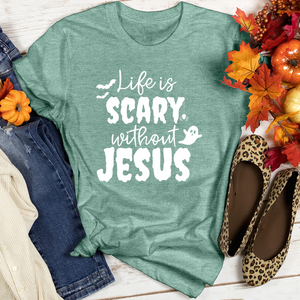 Life Is Scary Without Jesus Heathered Tee