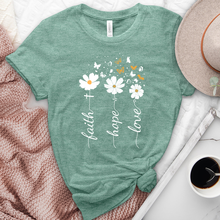 Faith, Hope, Love, Floral Heathered Tee