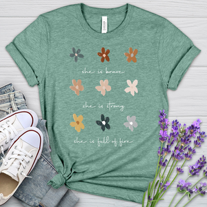 She Is Brave Flower Pattern Heathered Tee