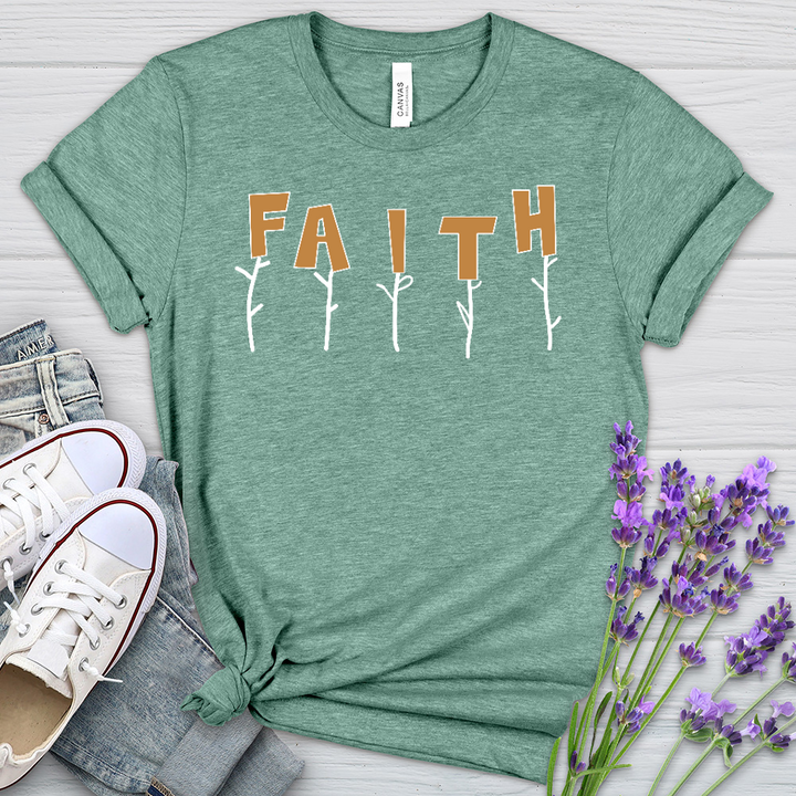 Faith Flower Stem Words Heathered Tee