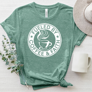 Fueled by Coffee and Faith Logo Heathered Tee