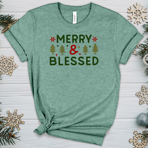 Merry & Blessed Plaid Green Heathered Tee