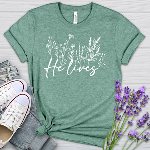 He Lives Wildflowers Heathered Tee