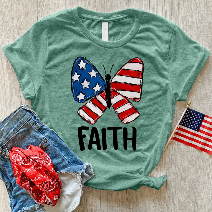 USA Faith Butterfly Heathered Tee