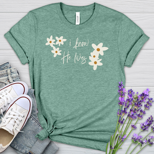 Because He Lives Cute Daisies Heathered Tee