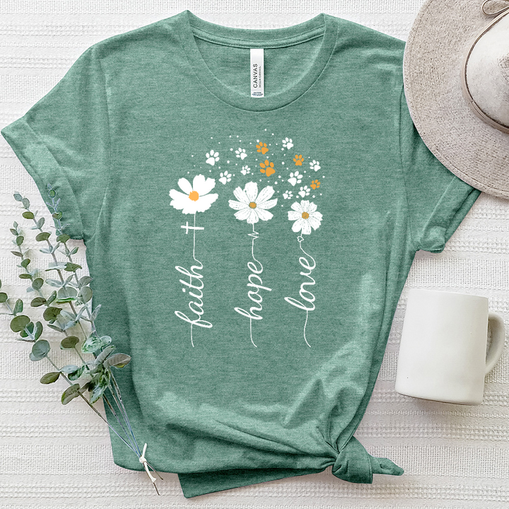 Faith Hope Love Floating Paw Prints Heathered Tee