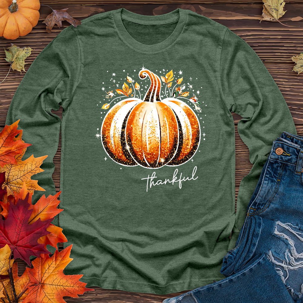 Thankful Glitter Pumpkin Long Sleeve Tee
