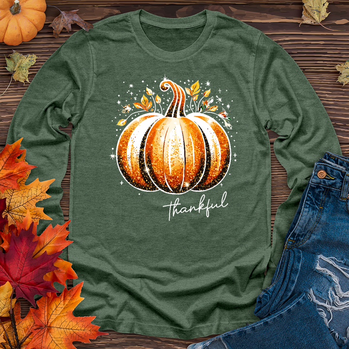 Thankful Glitter Pumpkin Long Sleeve Tee