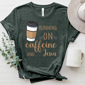 Running on Caffeine And Jesus Heathered Tee