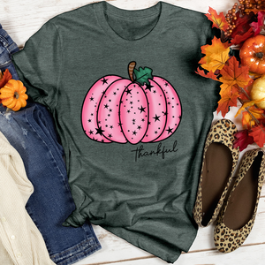 Thankful Pink Star Pumpkin Heathered Tee