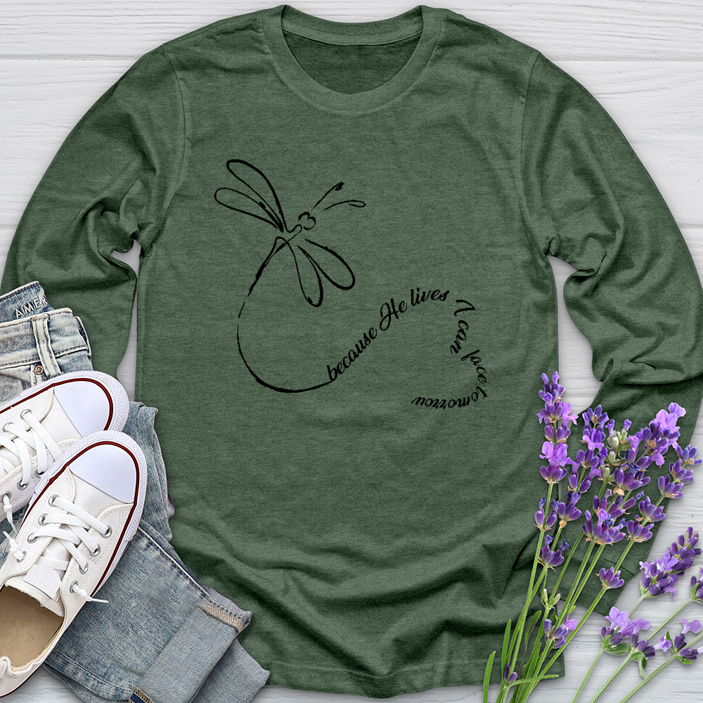Because He Lives Dragonfly Heart Long Sleeve Tee
