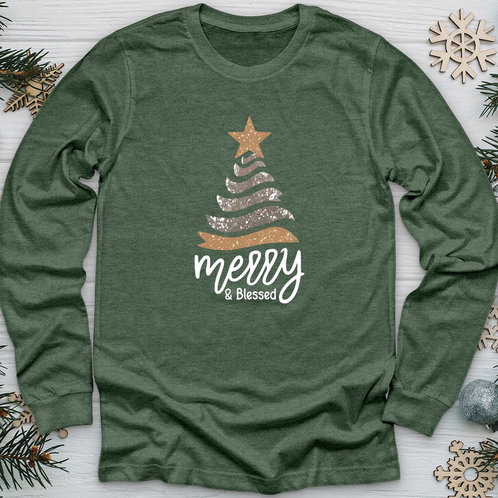 Merry & Blessed Sparkling Tree Long Sleeve Tee