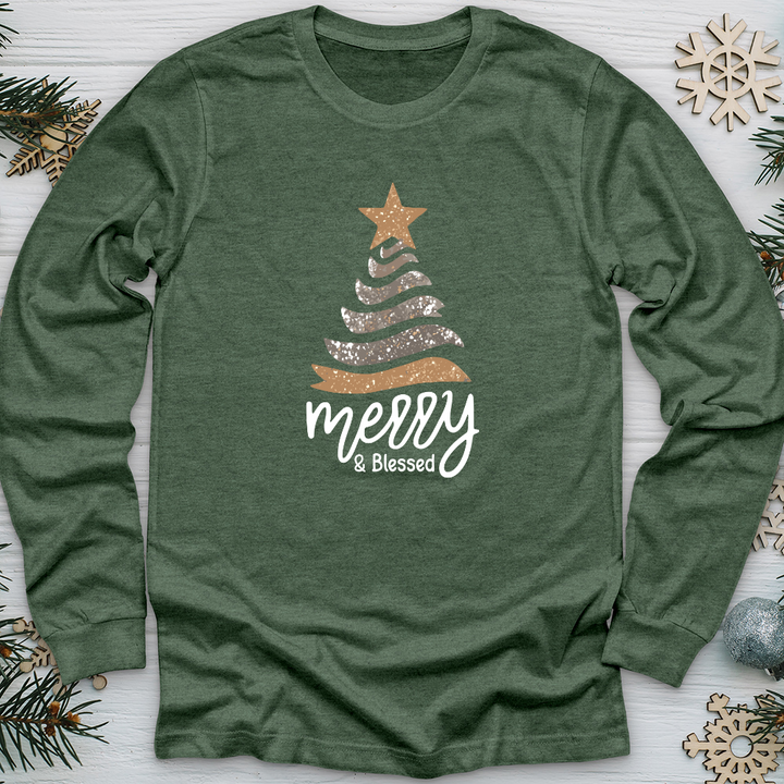 Merry & Blessed Sparkling Tree Long Sleeve Tee