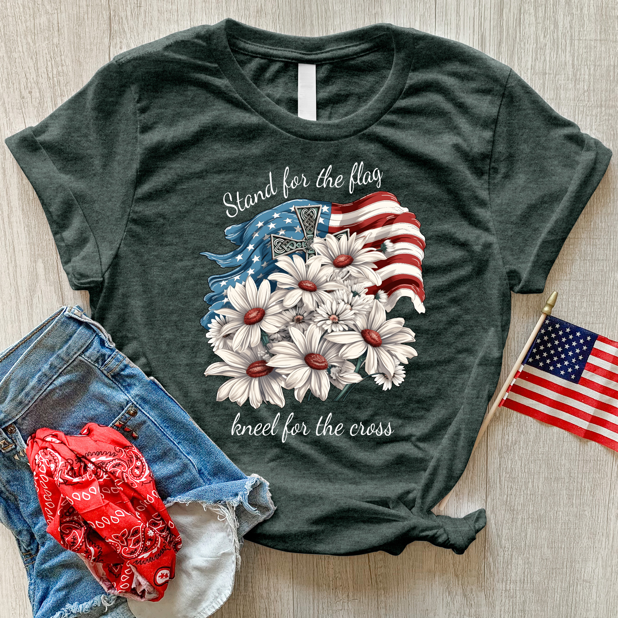Stand For The Flag American Daises Heathered Tee