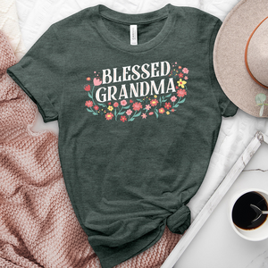 Blessed Grandma Spring Flowers Heathered Tee