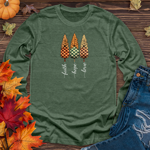 Faith Hope Love Plaid Trio Pine Trees Long Sleeve Tee