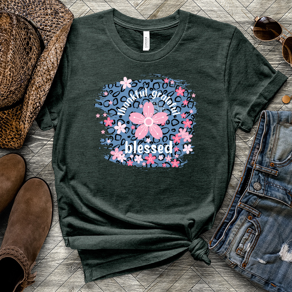 Blessed Floral Leopard Heathered Tee